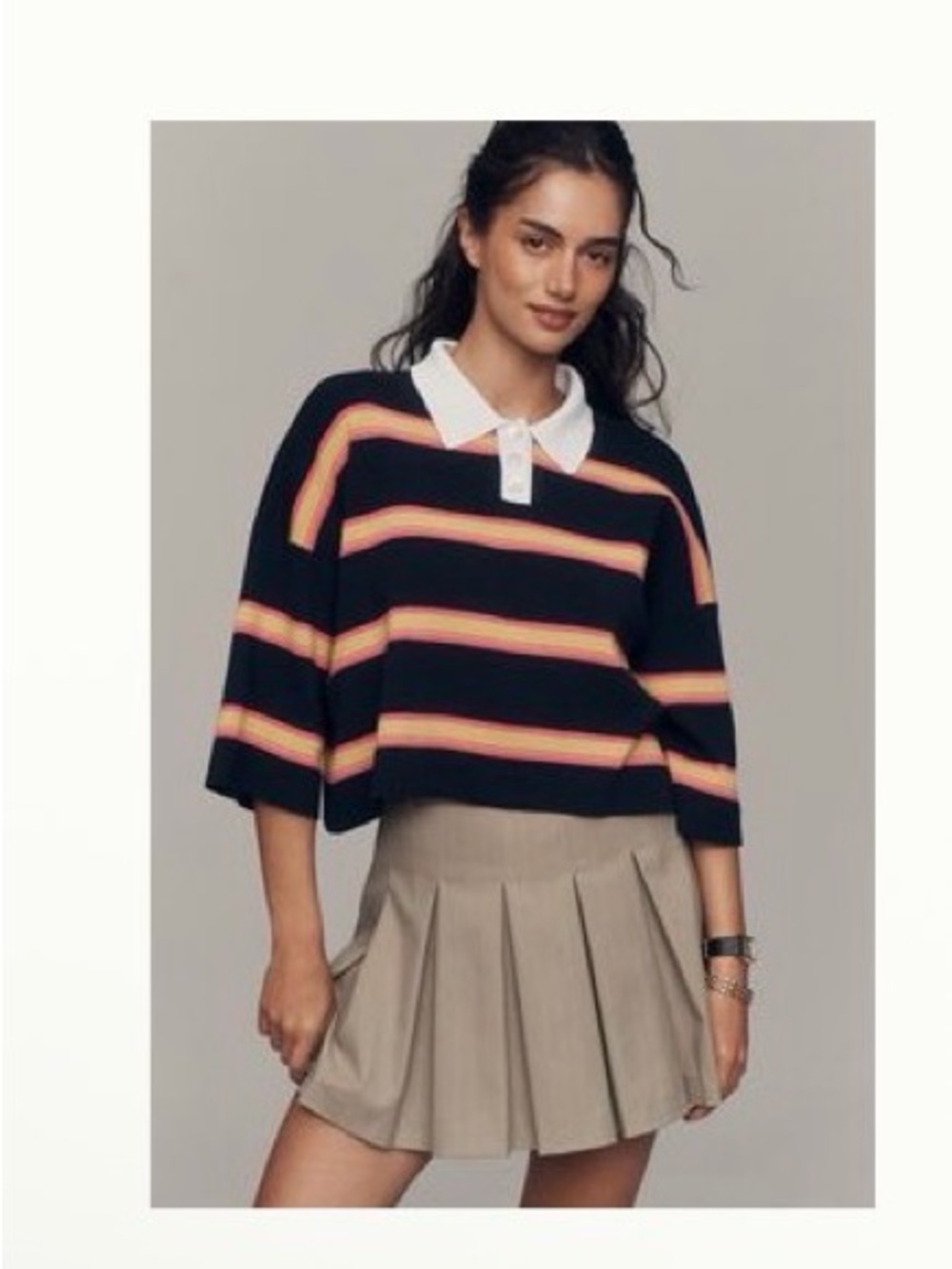 Maeve Navy Polo with Pink & Yellow Stripes